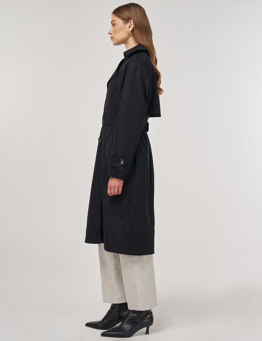 Men's Collar Trench Coat Black