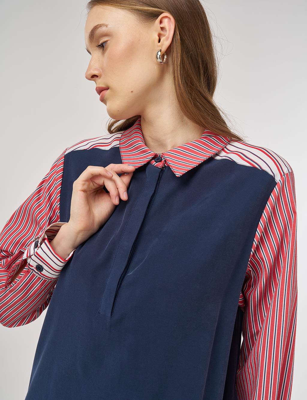 Contrast-Panel Rayon Sweatshirt Dark Navy