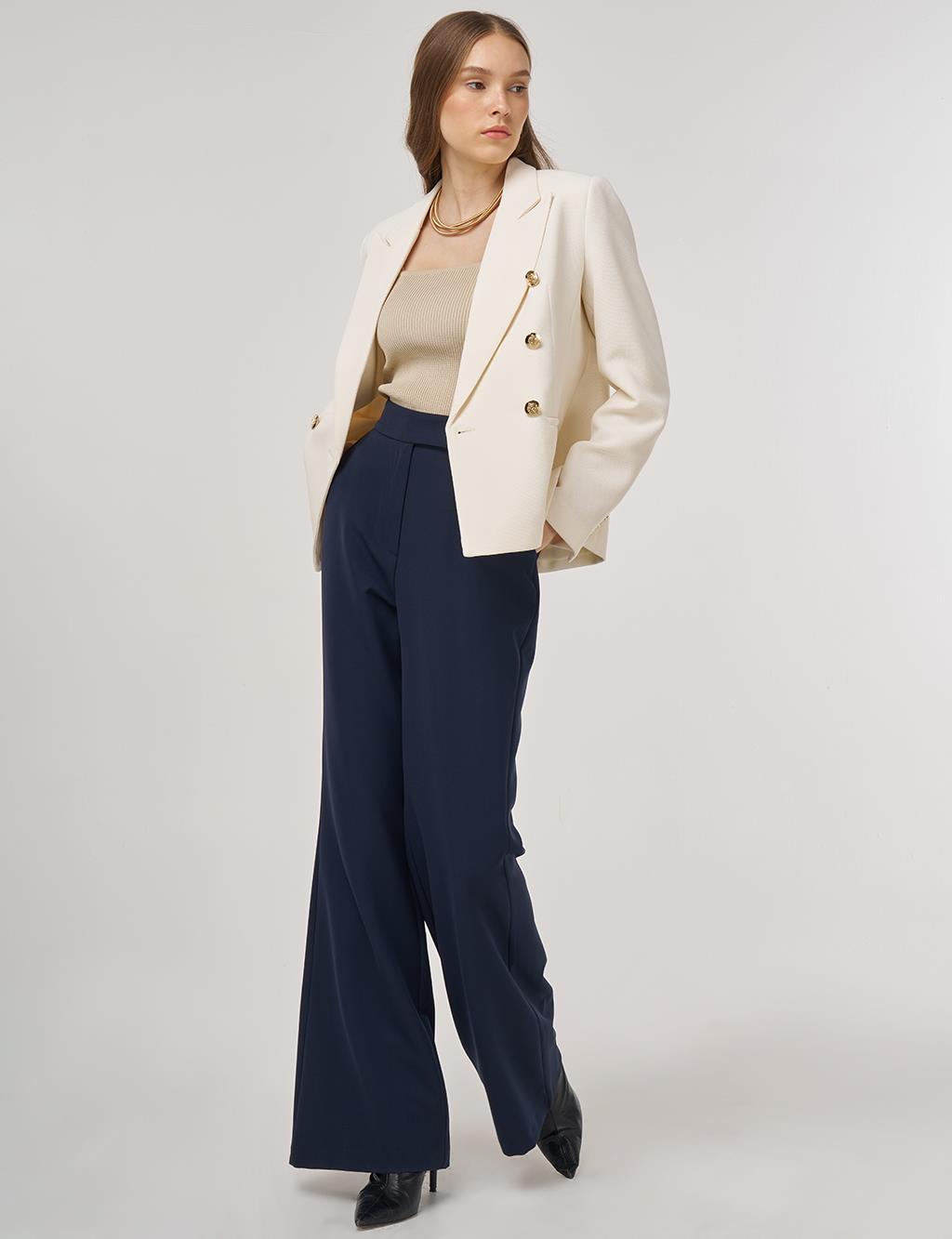 Gold Buttoned Blazer Jacket in Cream