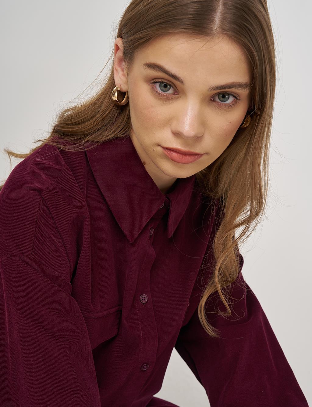 Kapak Cepli Kadife Tunik Bordo