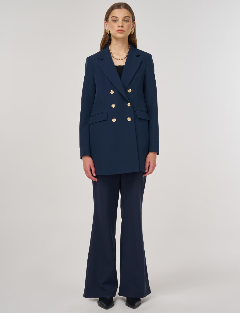 Button Detail Blazer Jacket in Dark Navy
