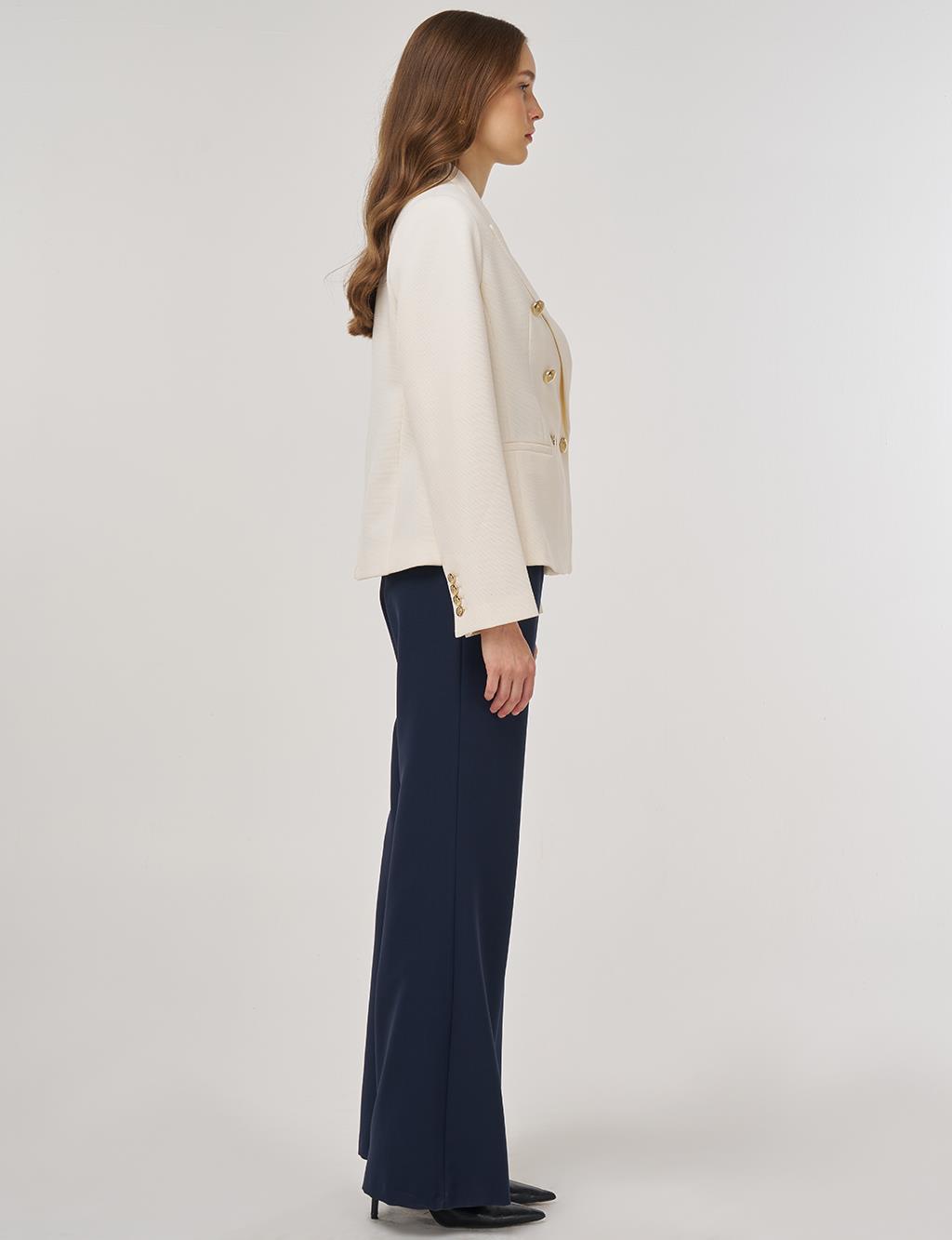 Gold Buttoned Blazer Jacket in Cream