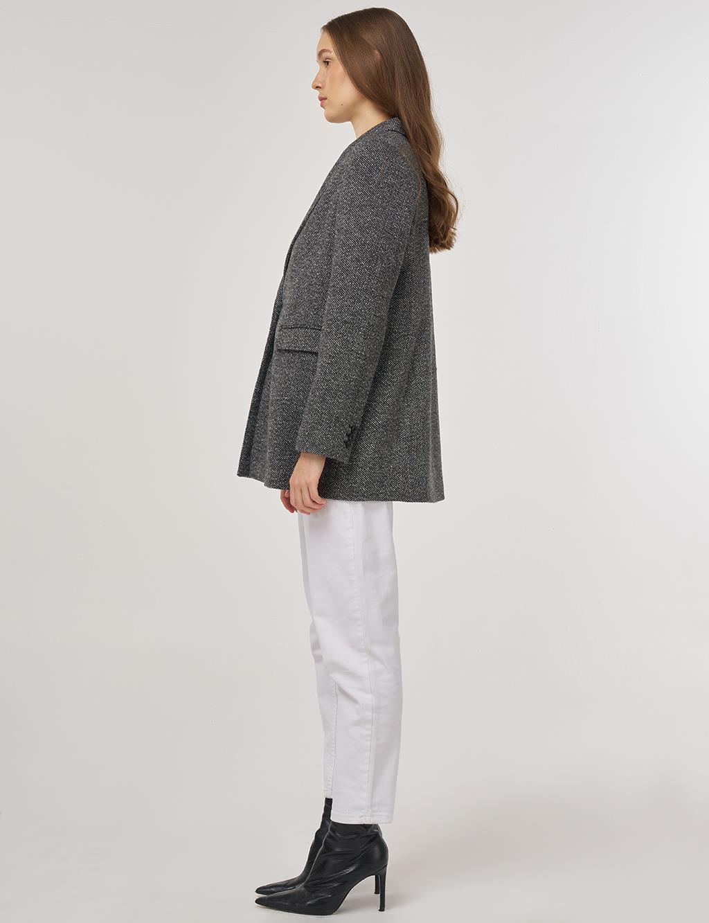 Single-Button Blazer Jacket in Black