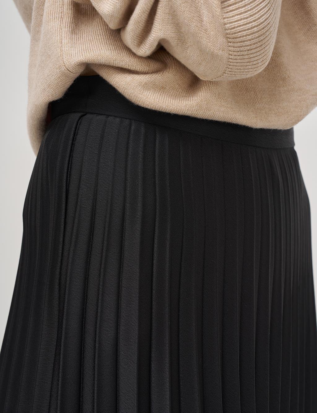 Pleated Satin Skirt Black