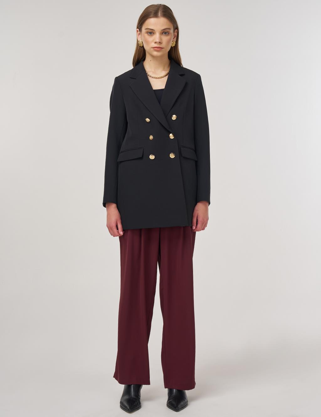 Button Detail Blazer Jacket in Black