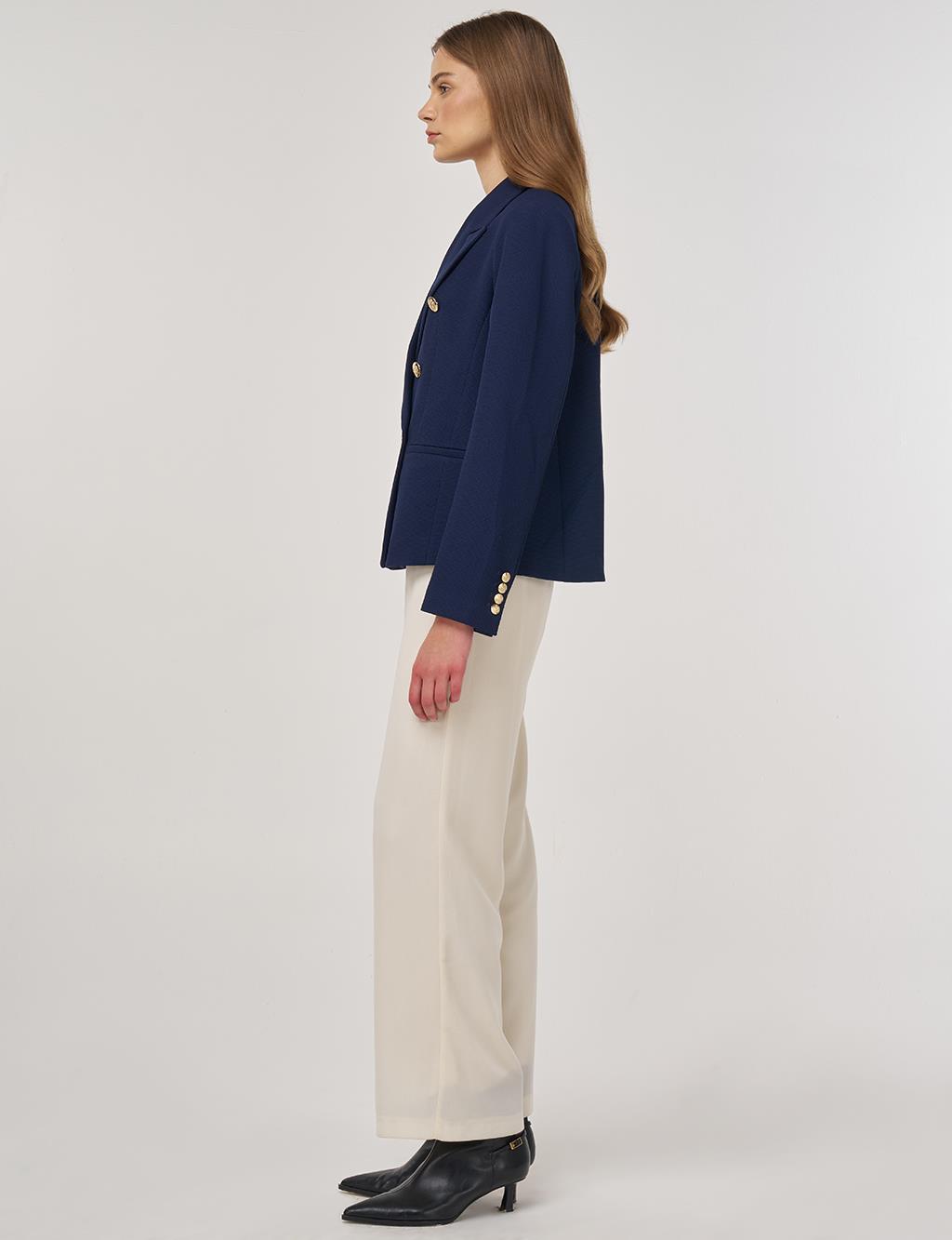 Gold Buttoned Blazer Jacket in Dark Navy 