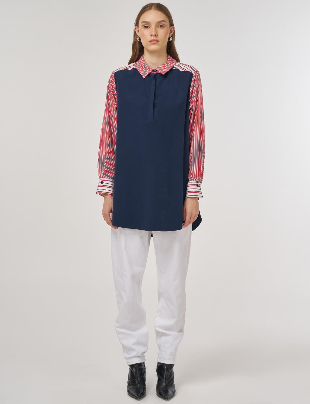 Contrast-Panel Rayon Sweatshirt Dark Navy