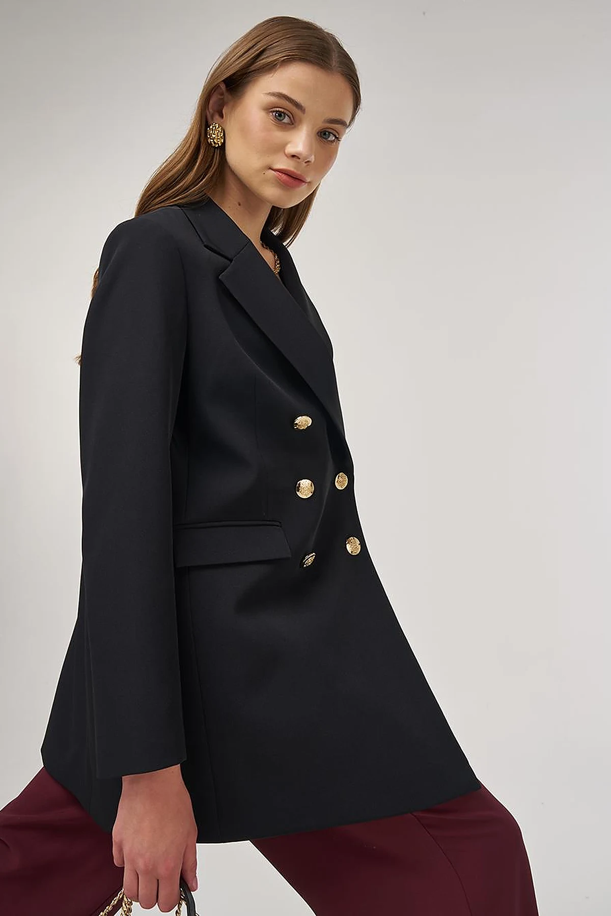 Button Detail Blazer Jacket in Black
