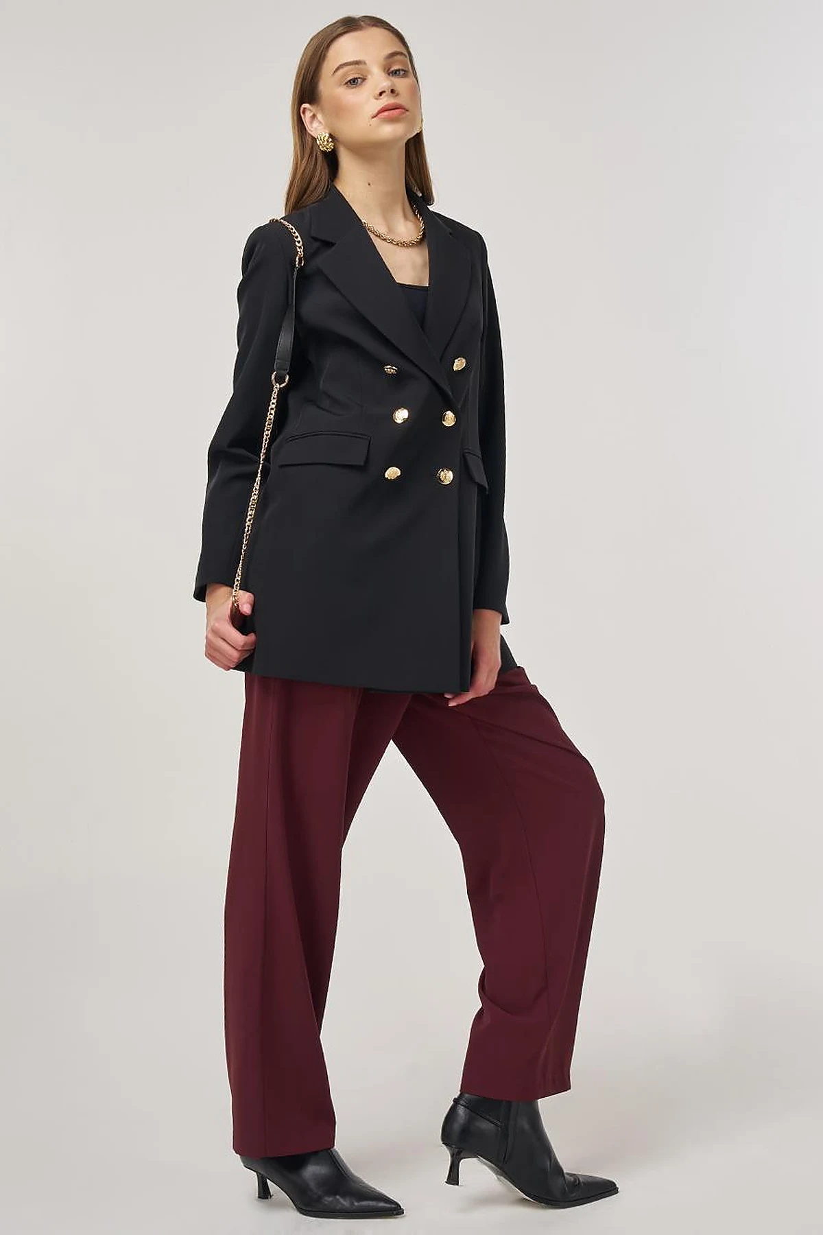Button Detail Blazer Jacket in Black