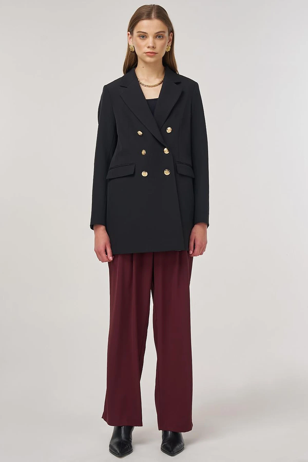 Button Detail Blazer Jacket in Black