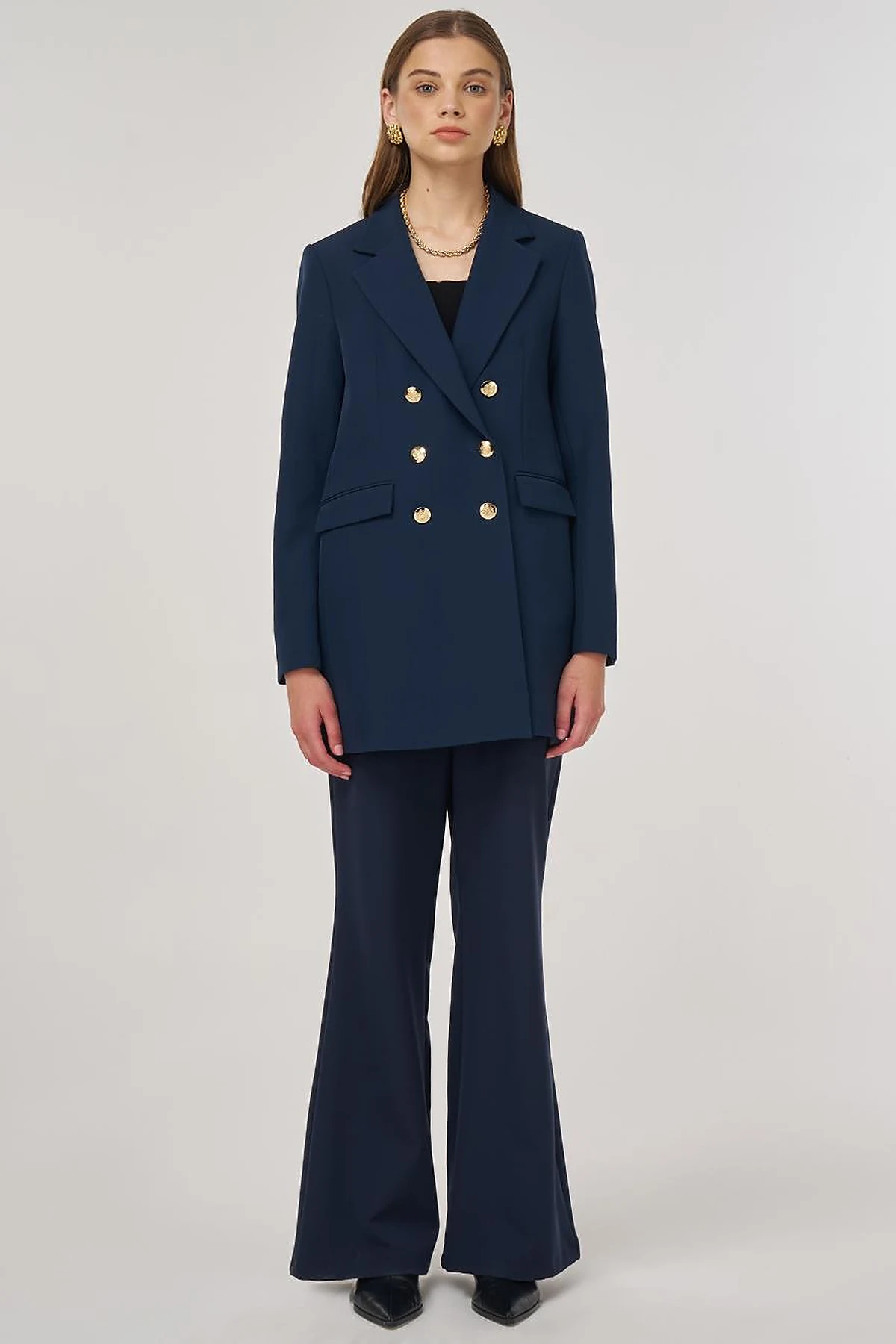 Button Detail Blazer Jacket in Dark Navy