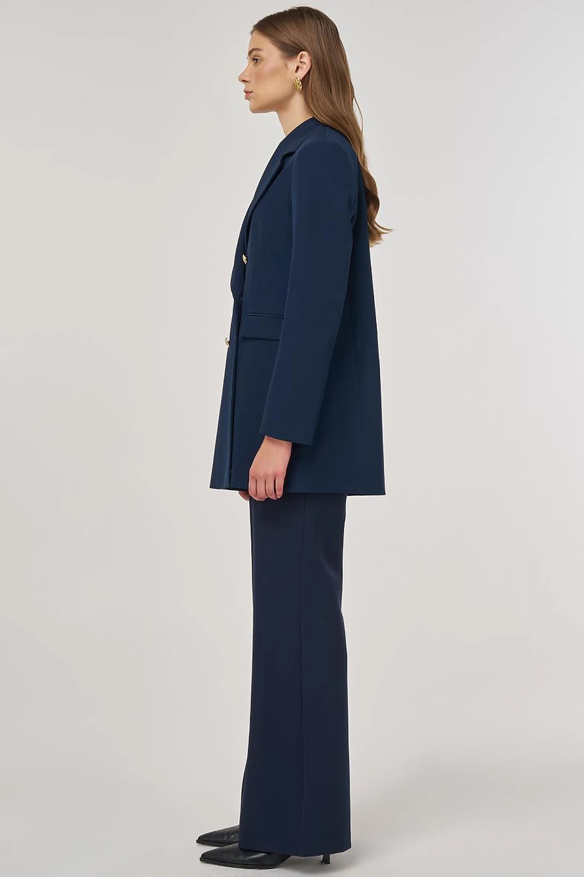 Button Detail Blazer Jacket in Dark Navy
