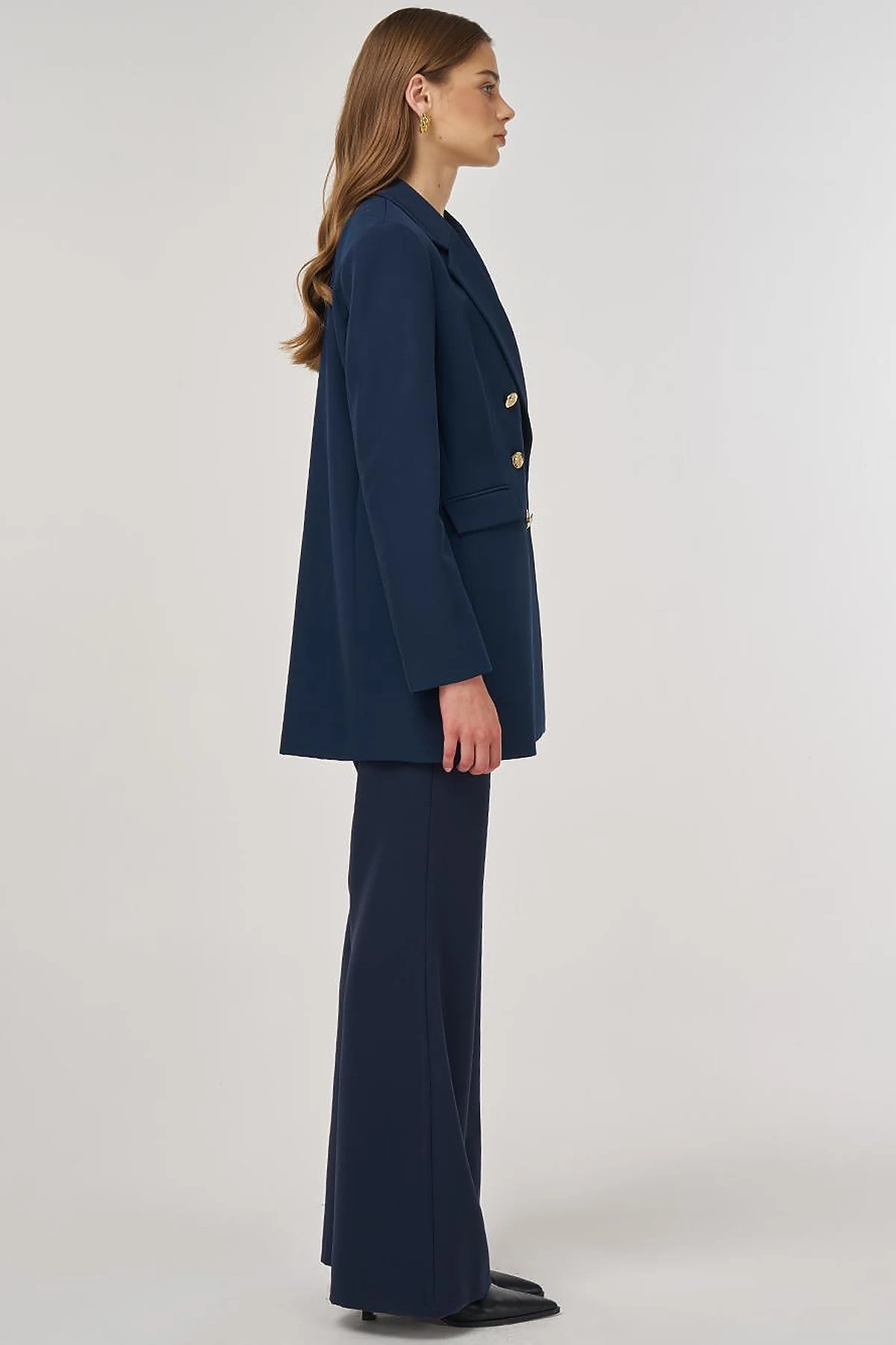 Button Detail Blazer Jacket in Dark Navy