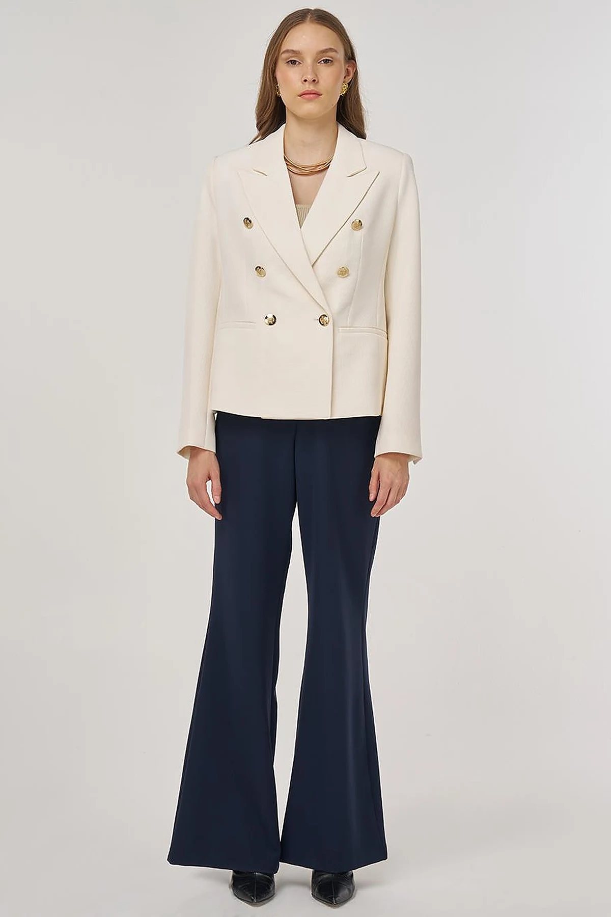 Gold Buttoned Blazer Jacket in Cream
