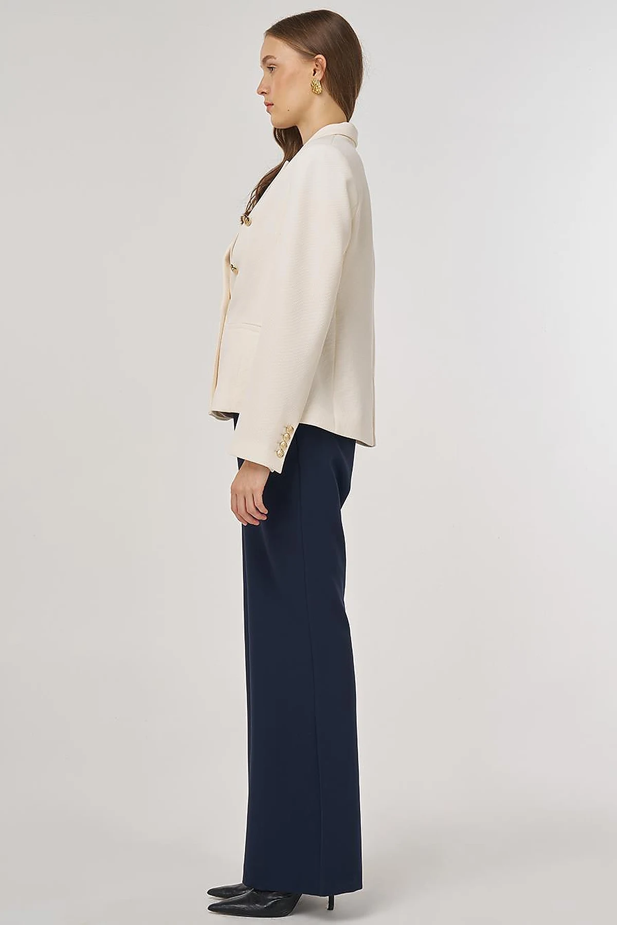 Gold Buttoned Blazer Jacket in Cream