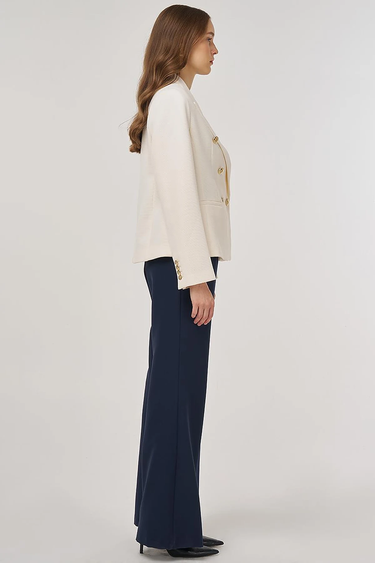Gold Buttoned Blazer Jacket in Cream