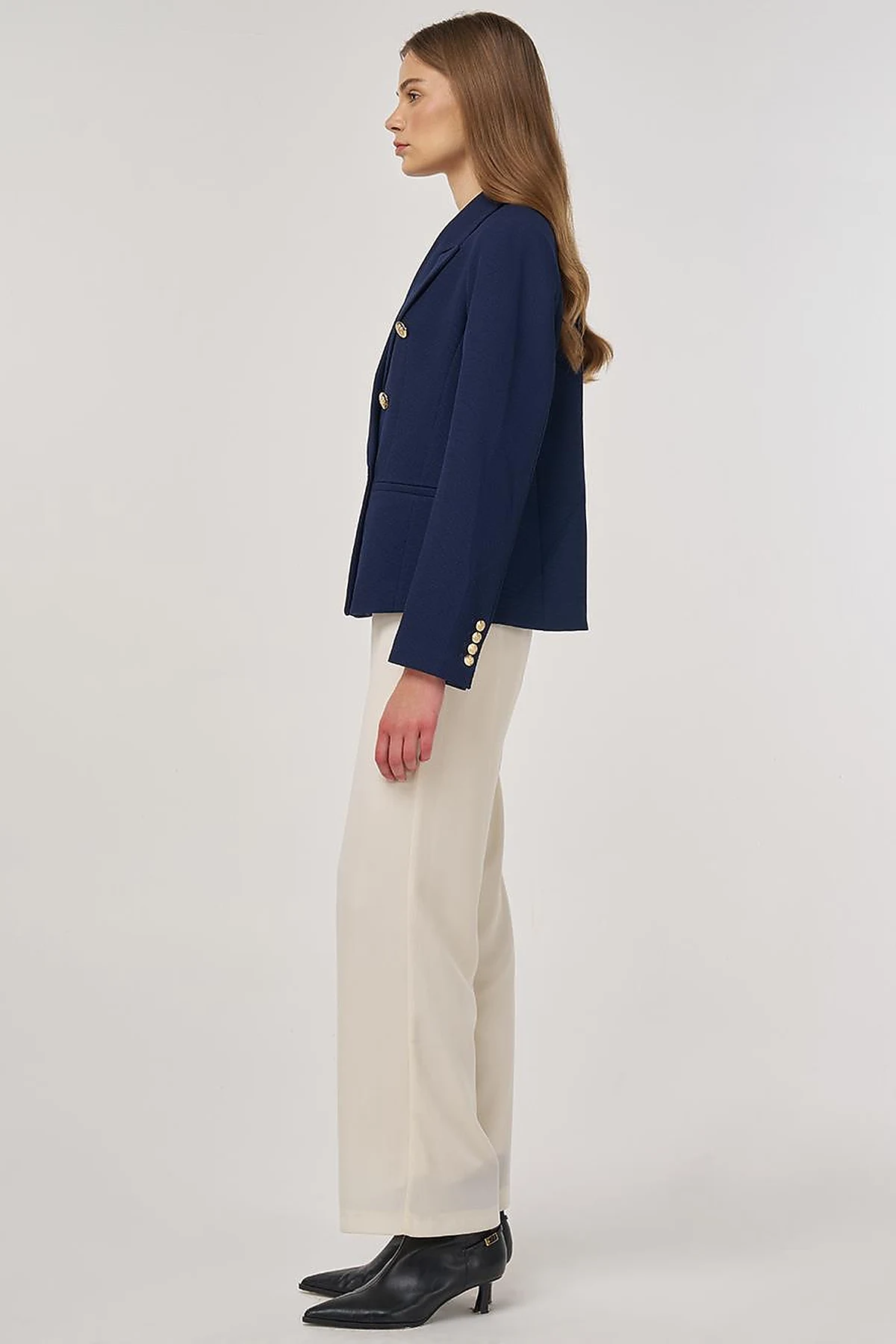 Gold Buttoned Blazer Jacket in Dark Navy 