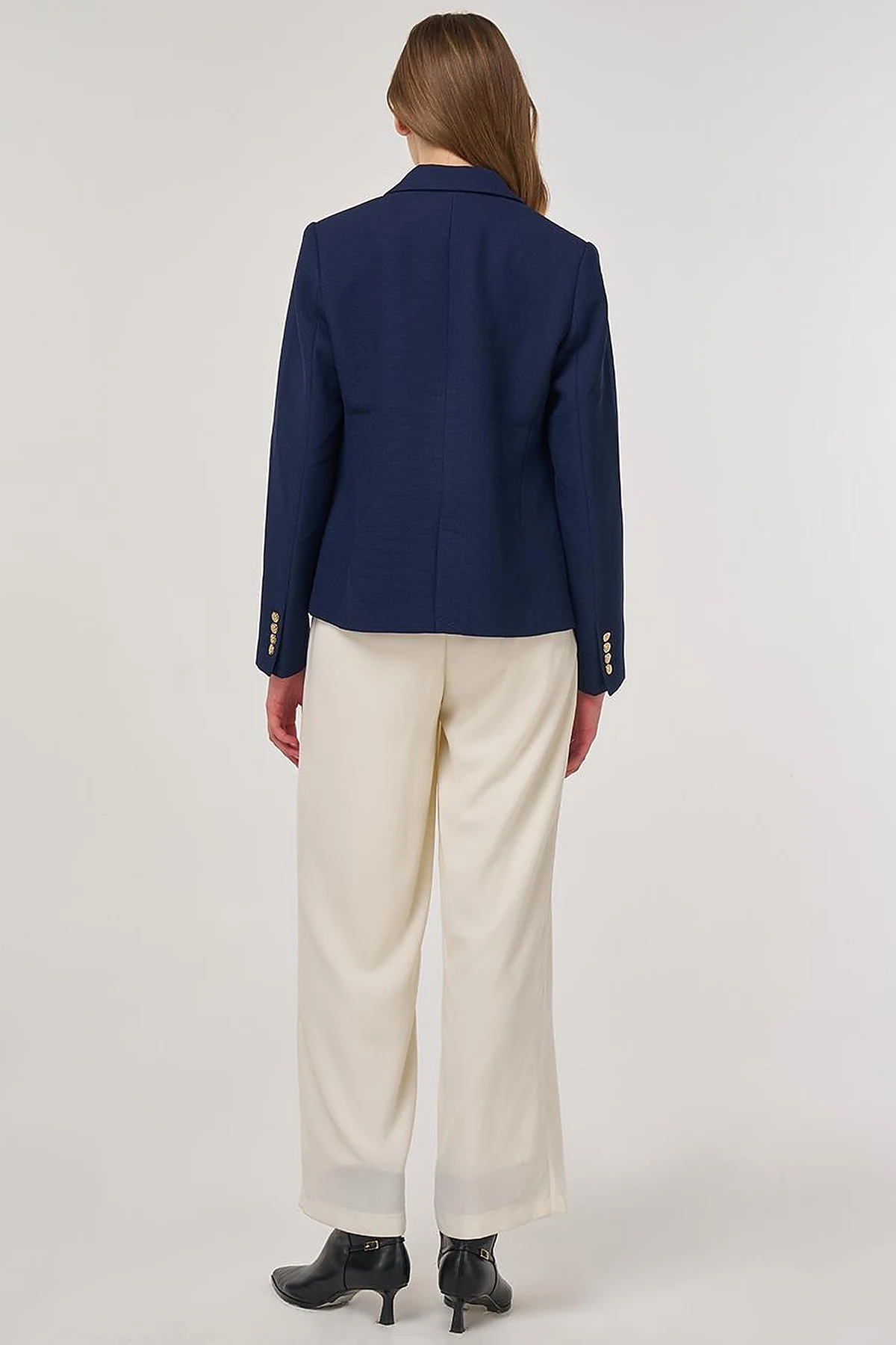 Gold Buttoned Blazer Jacket in Dark Navy 