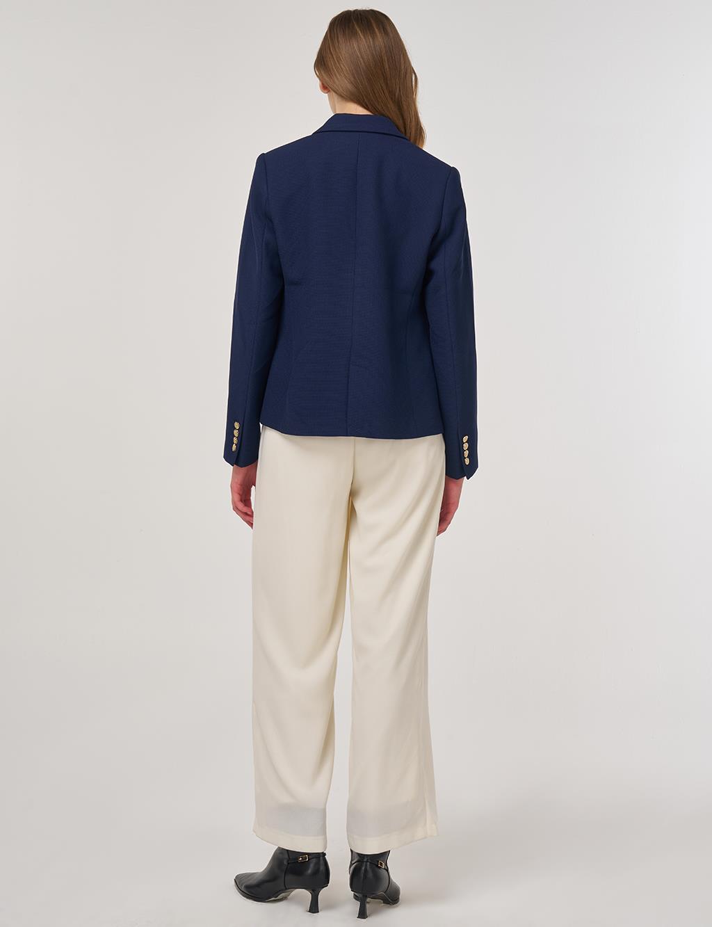 Gold Buttoned Blazer Jacket in Dark Navy 