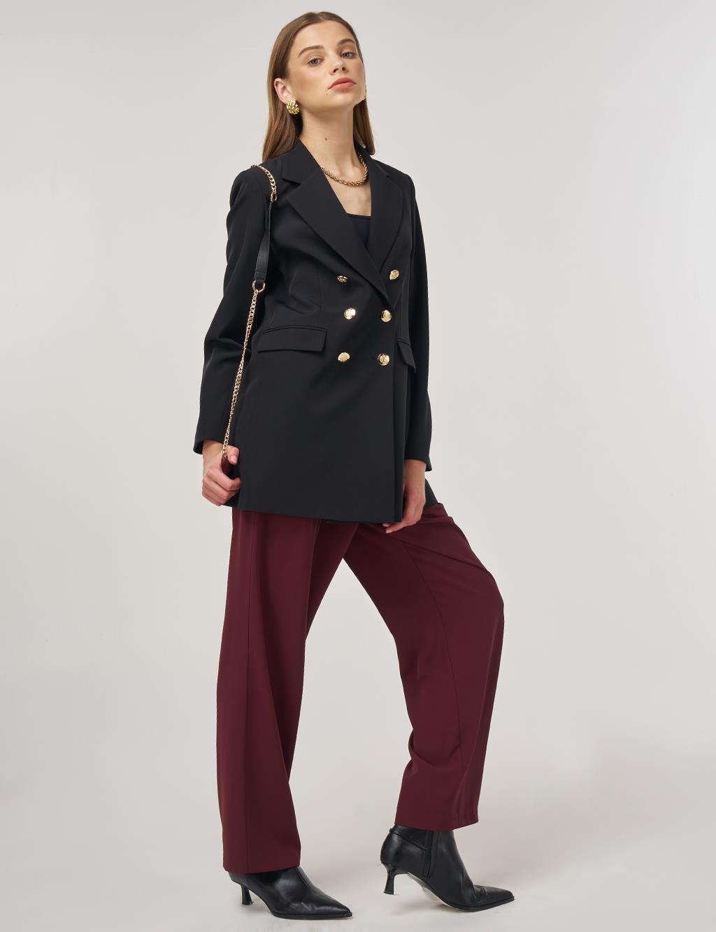 Button Detail Blazer Jacket in Black