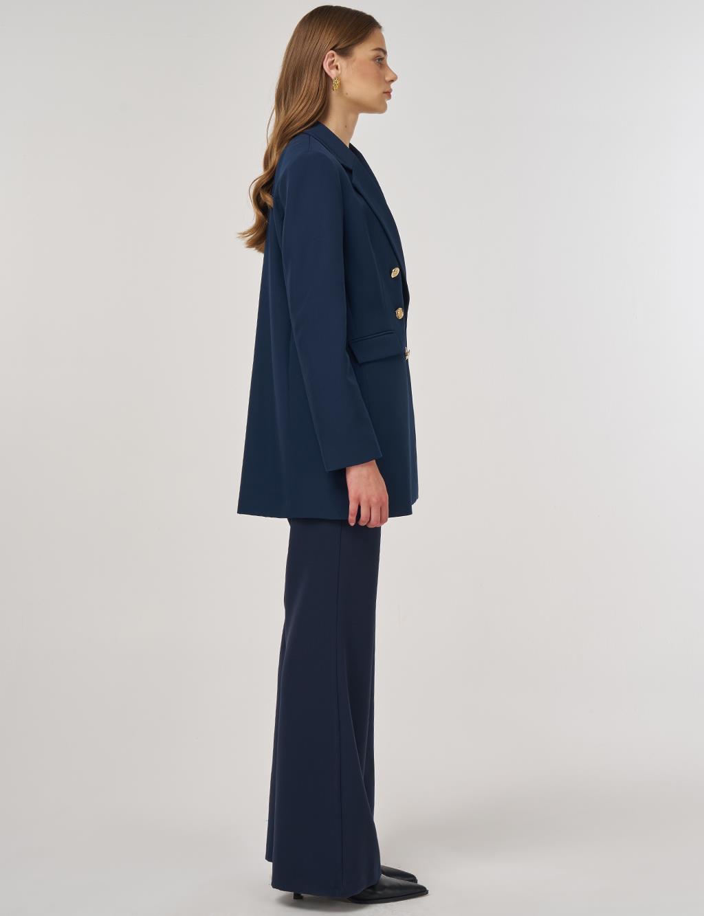 Button Detail Blazer Jacket in Dark Navy
