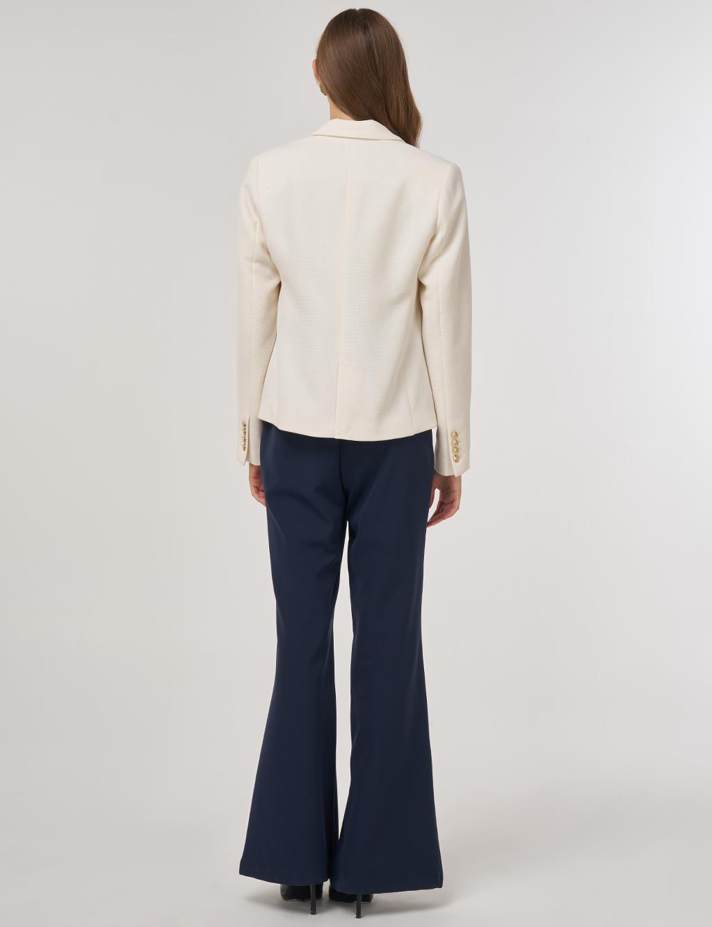 Gold Buttoned Blazer Jacket in Cream