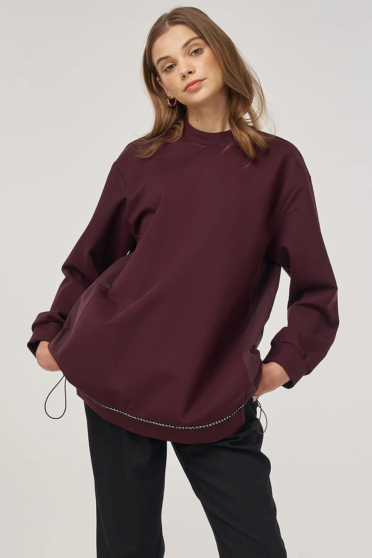 Embossed Detail Sweatshirt Dark Burgundy 
