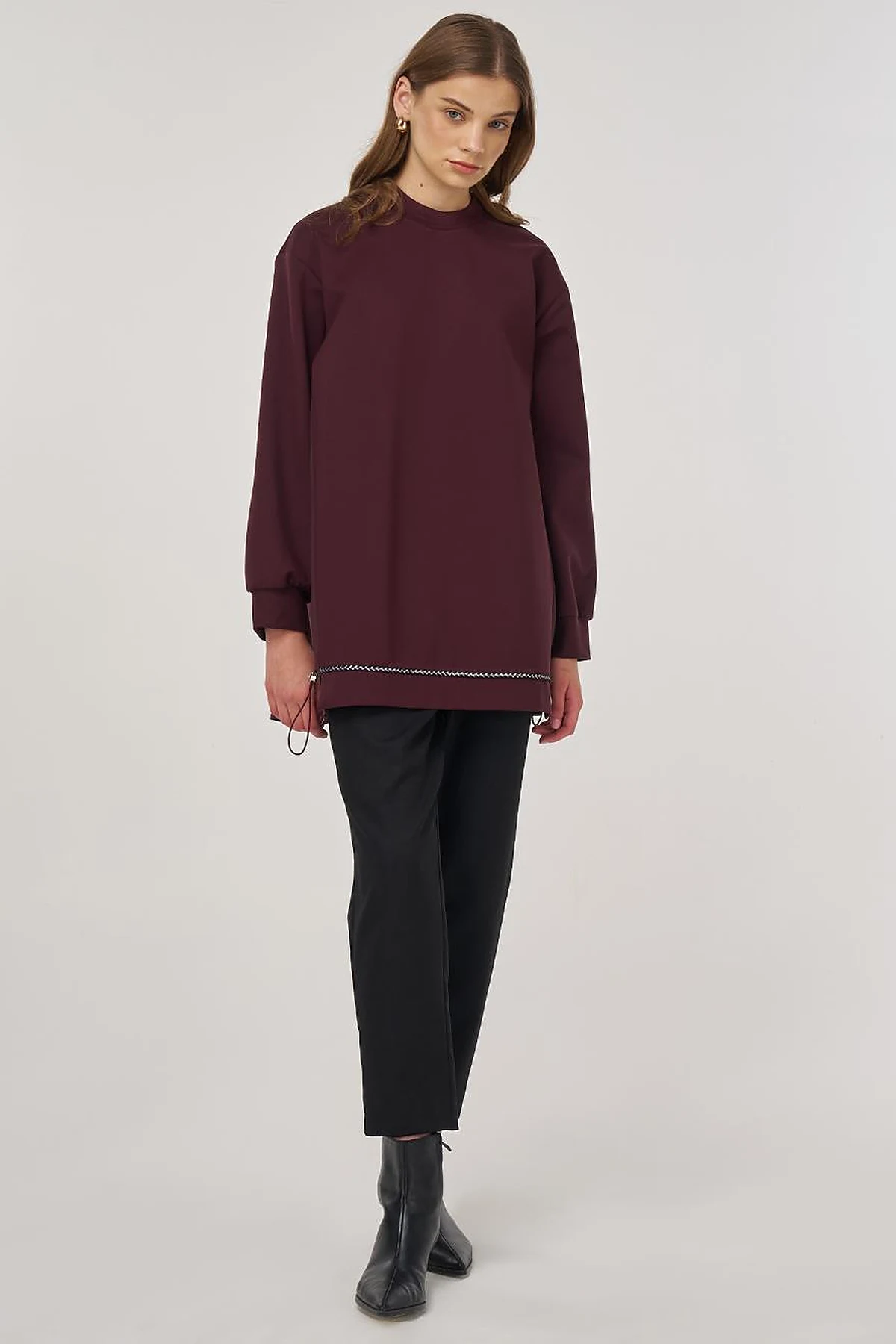 Embossed Detail Sweatshirt Dark Burgundy 