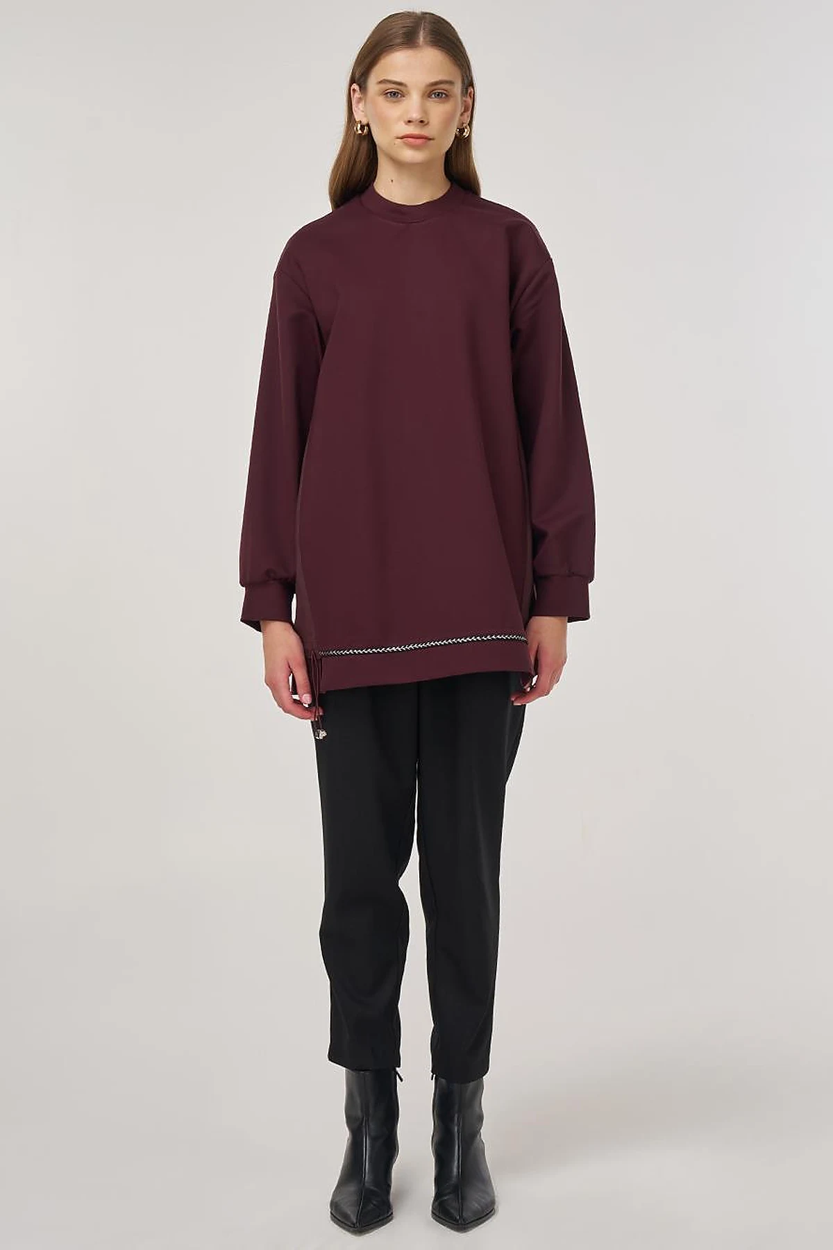 Embossed Detail Sweatshirt Dark Burgundy 