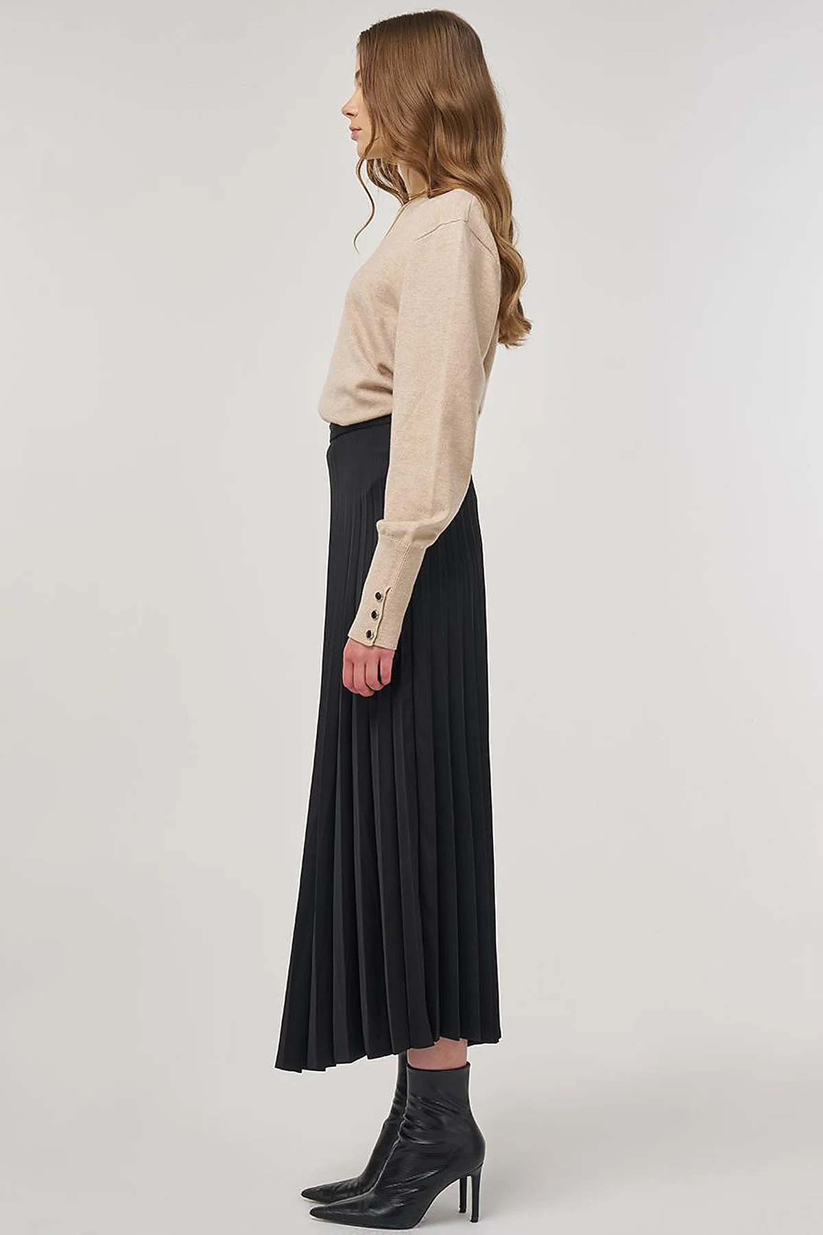 Pleated Satin Skirt Black