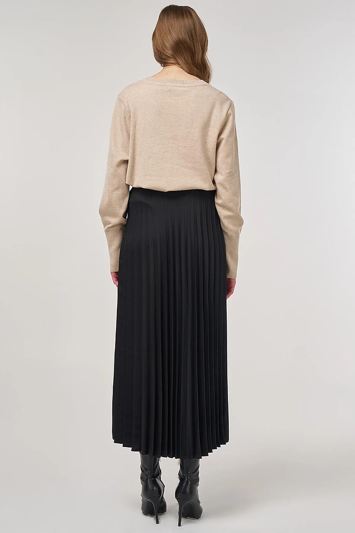 Pleated Satin Skirt Black