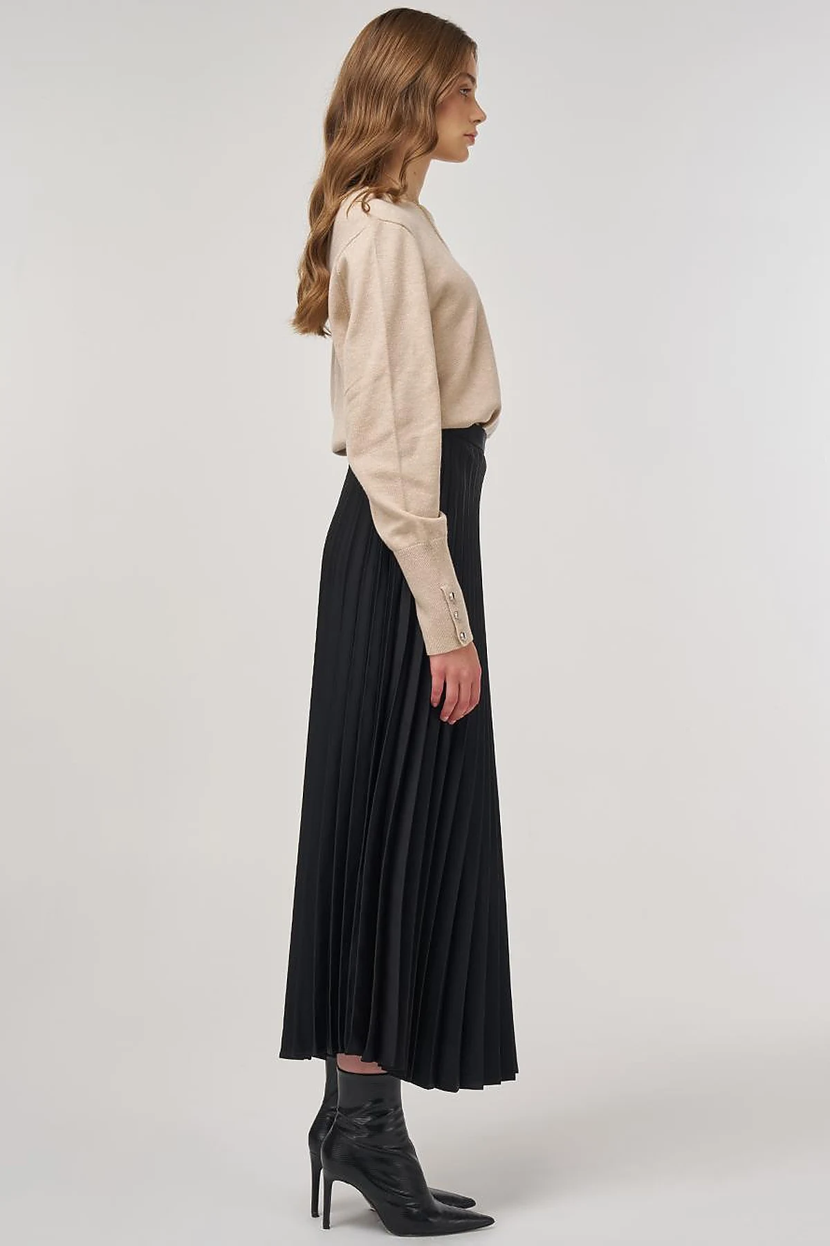 Pleated Satin Skirt Black