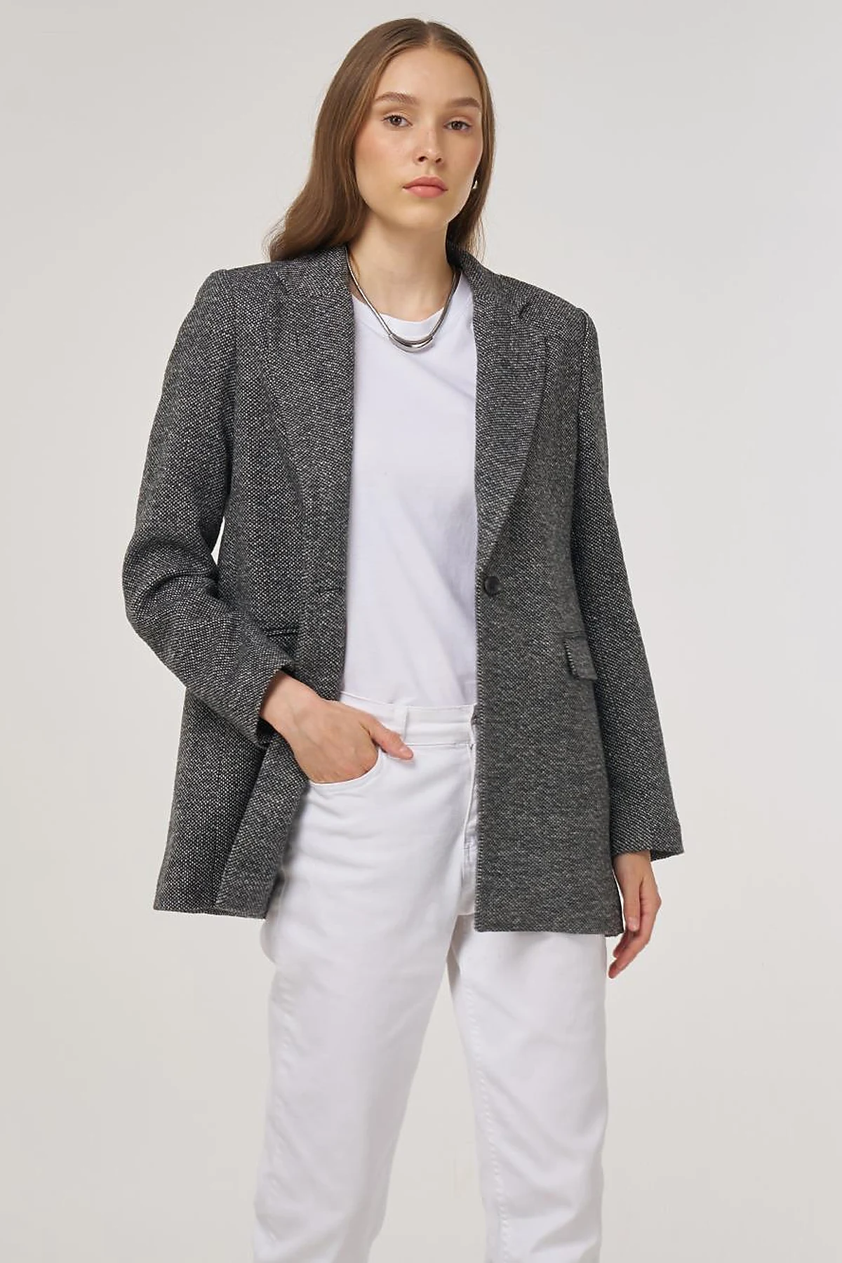 Wool Blend Blazer Jacket in Black