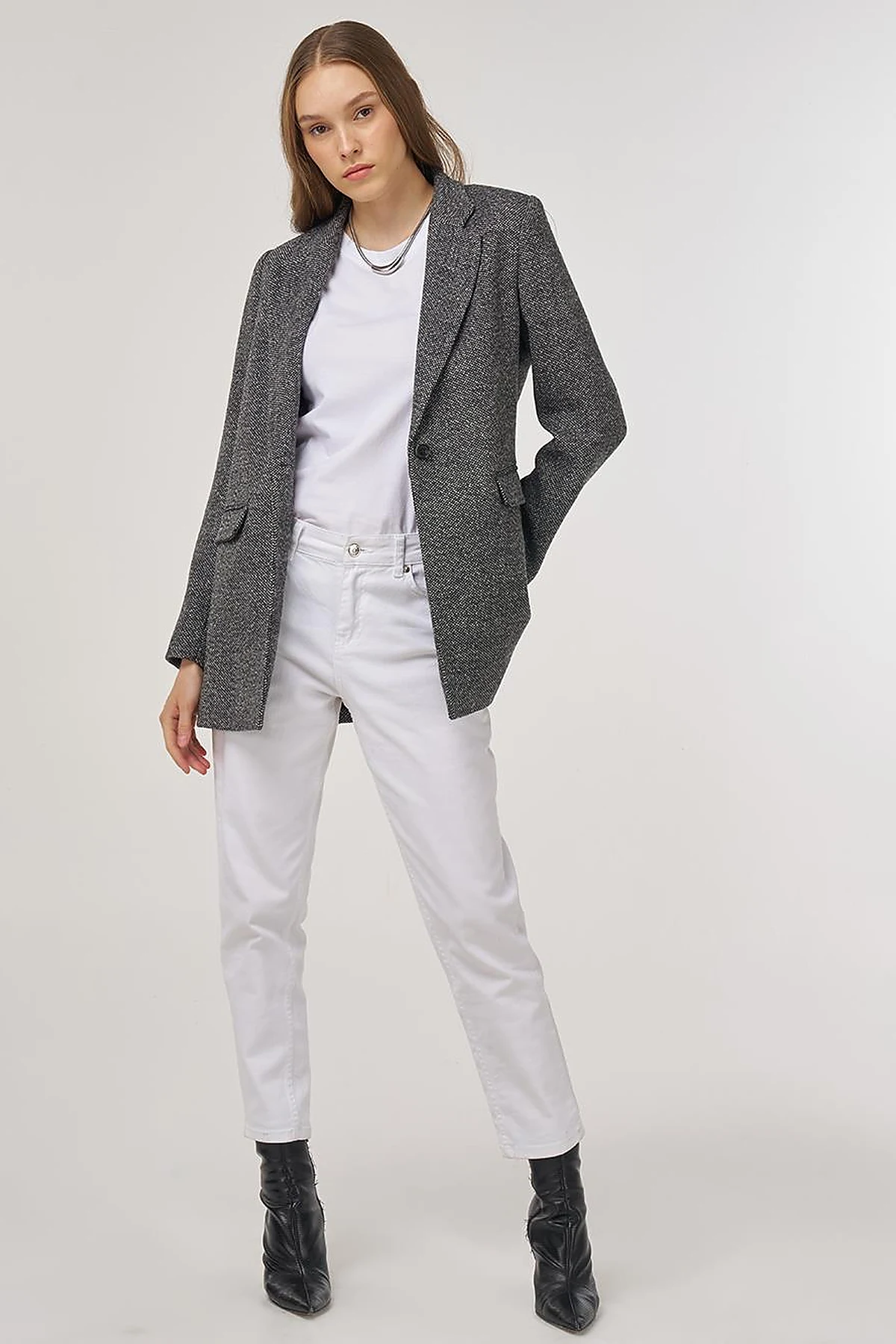 Wool Blend Blazer Jacket in Black