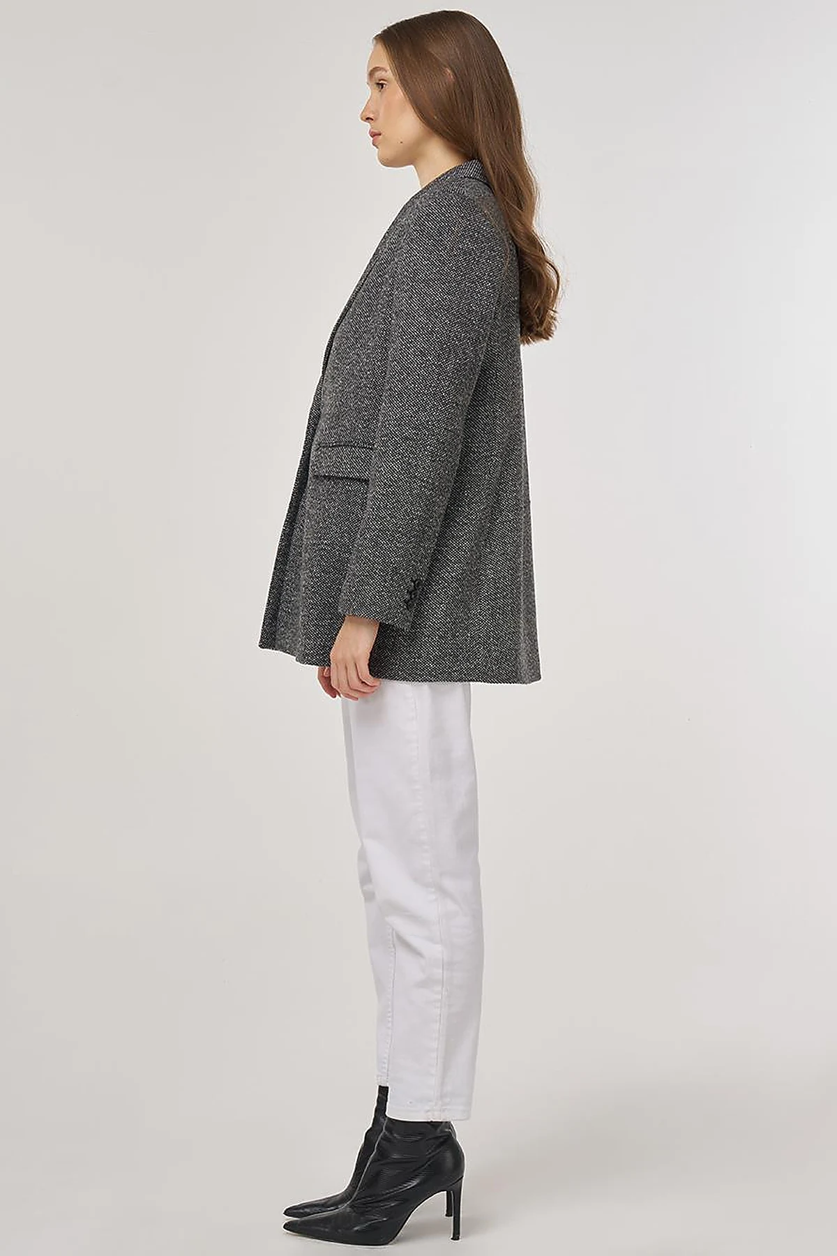 Wool Blend Blazer Jacket in Black