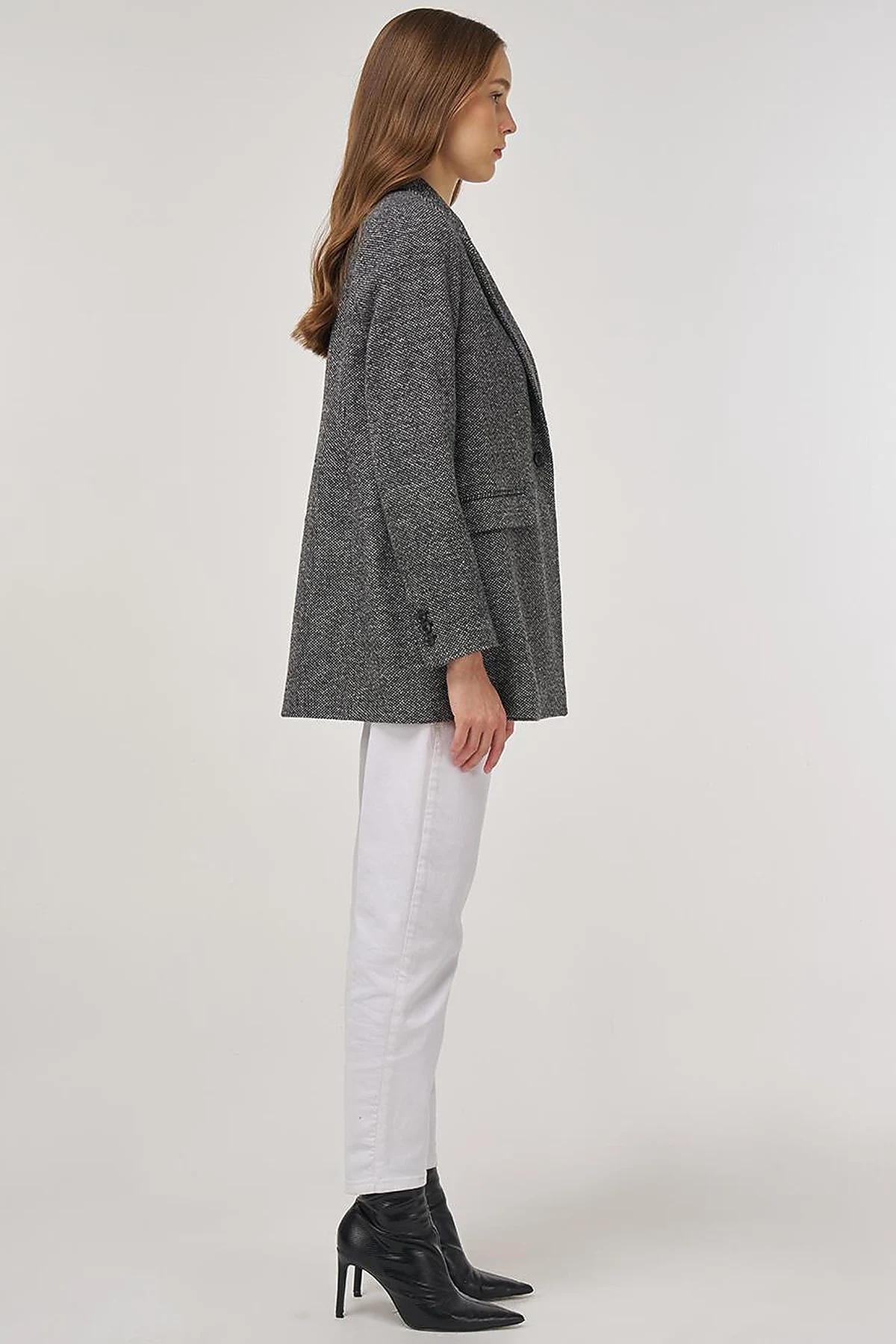 Wool Blend Blazer Jacket in Black