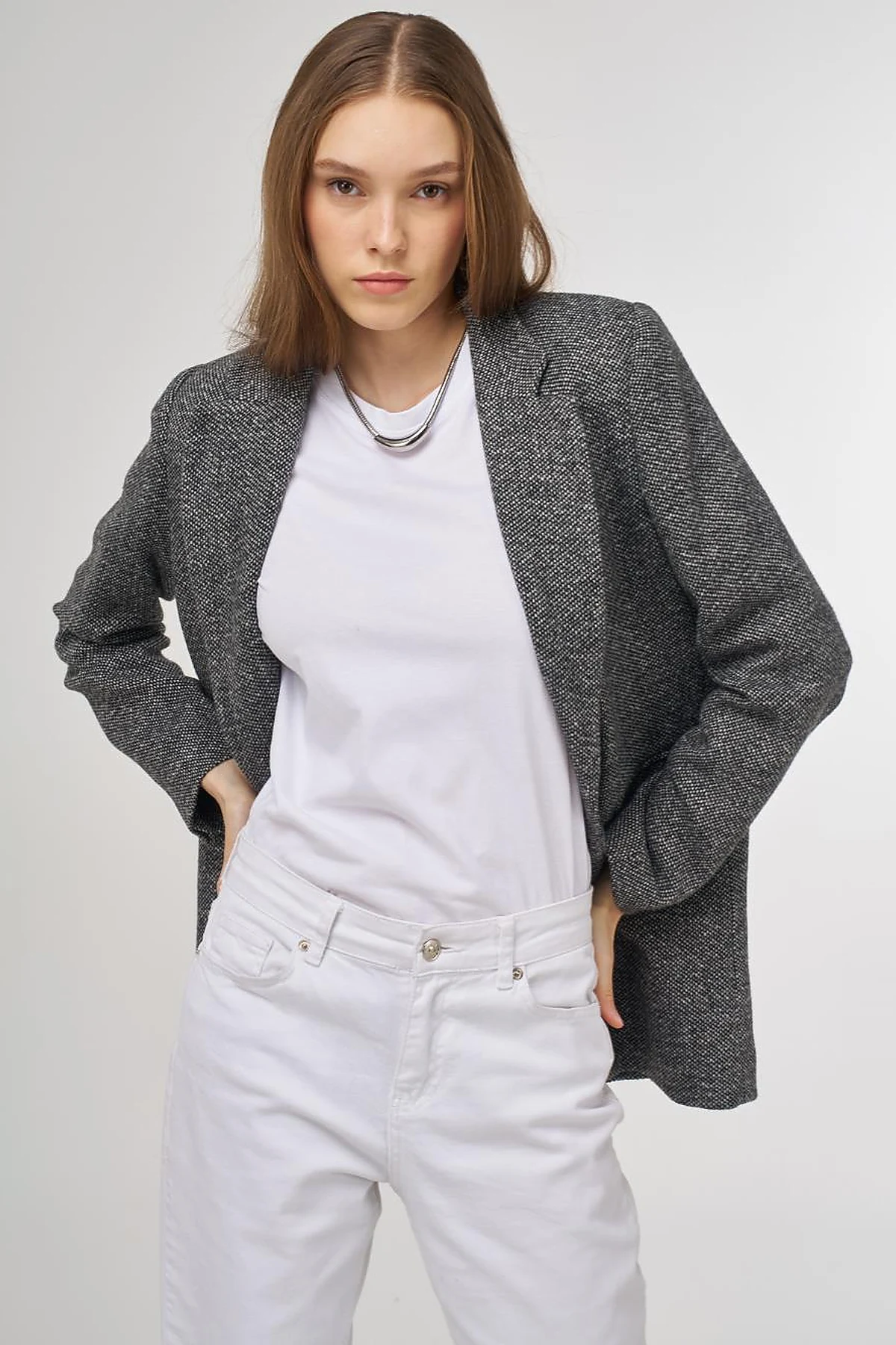 Wool Blend Blazer Jacket in Black