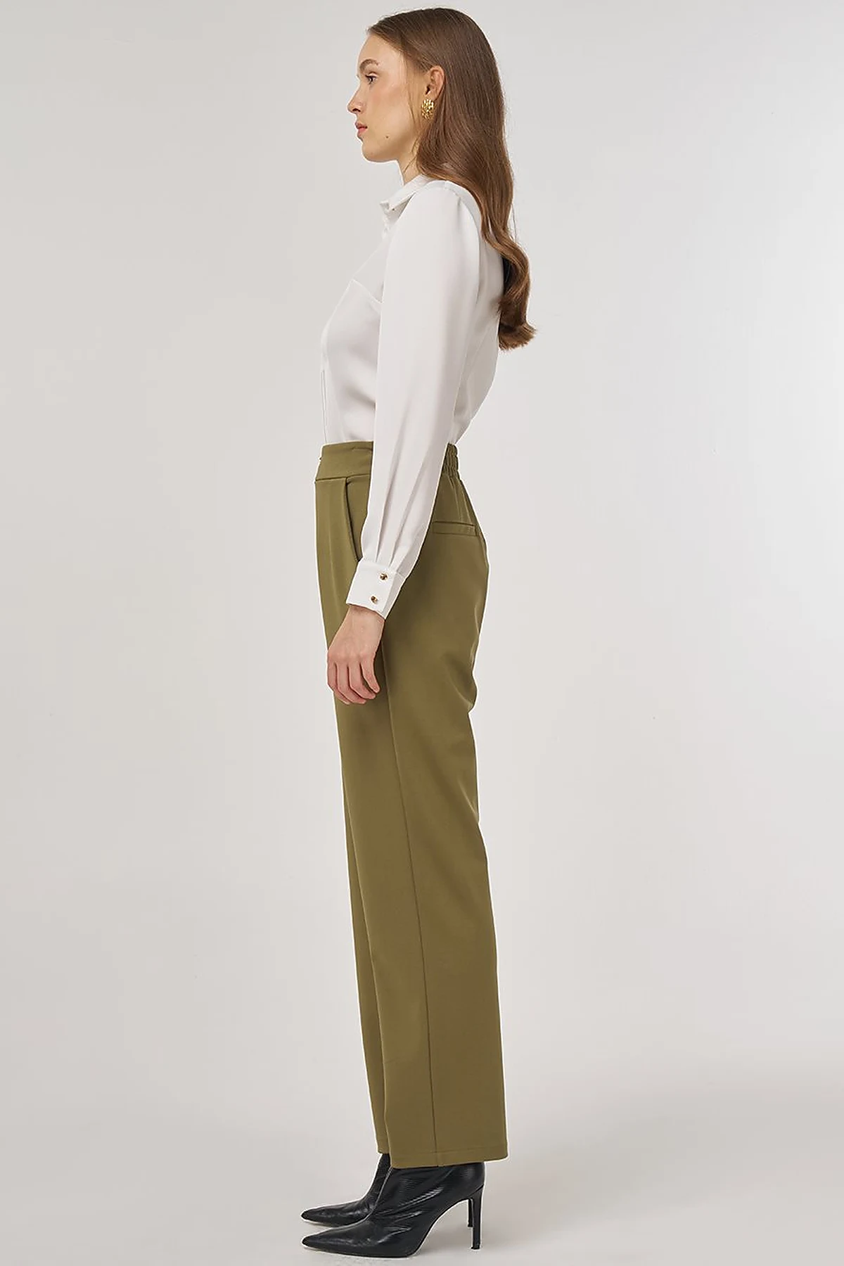 Metal-Buckled Straight-Leg Pants Khaki