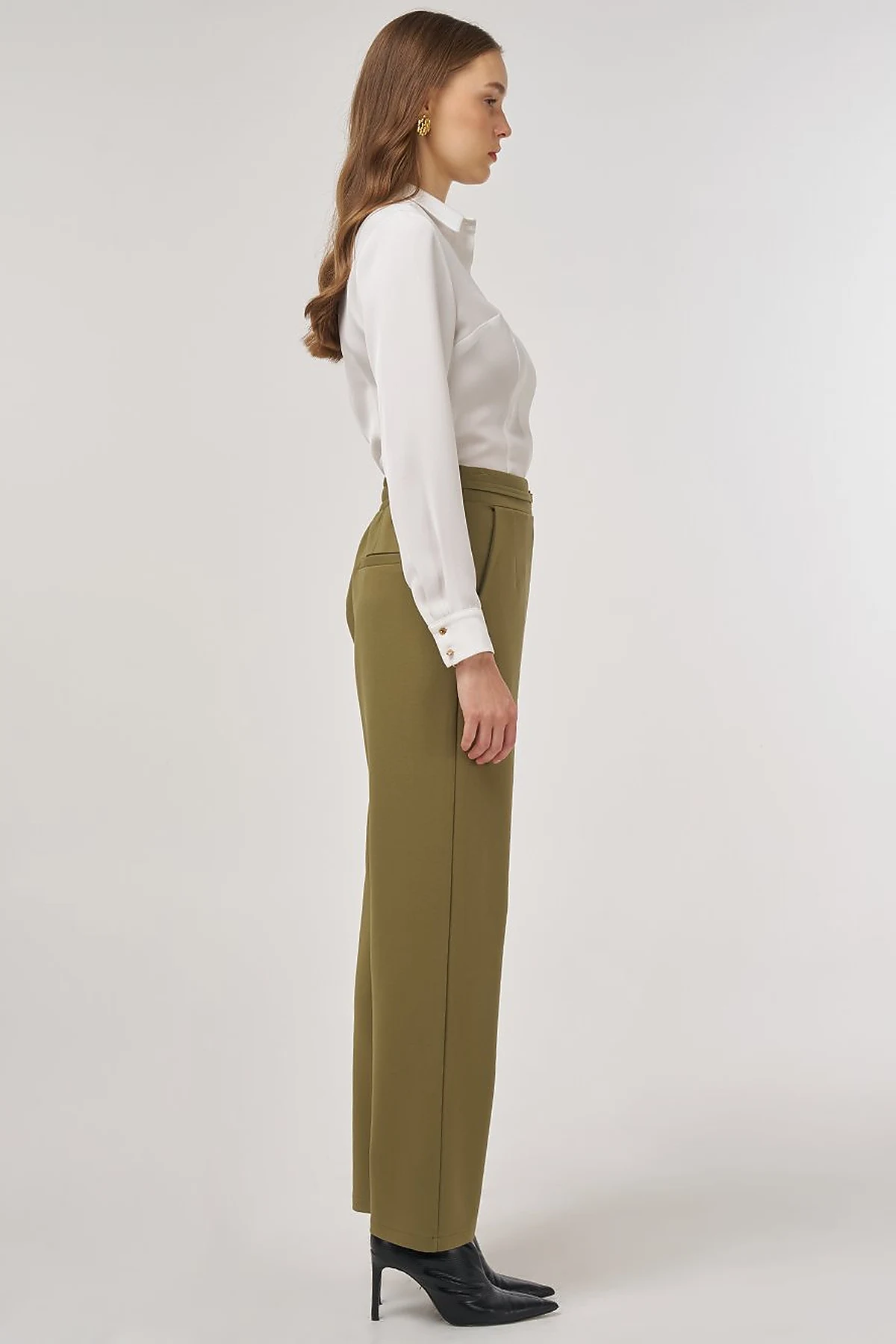 Metal-Buckled Straight-Leg Pants Khaki