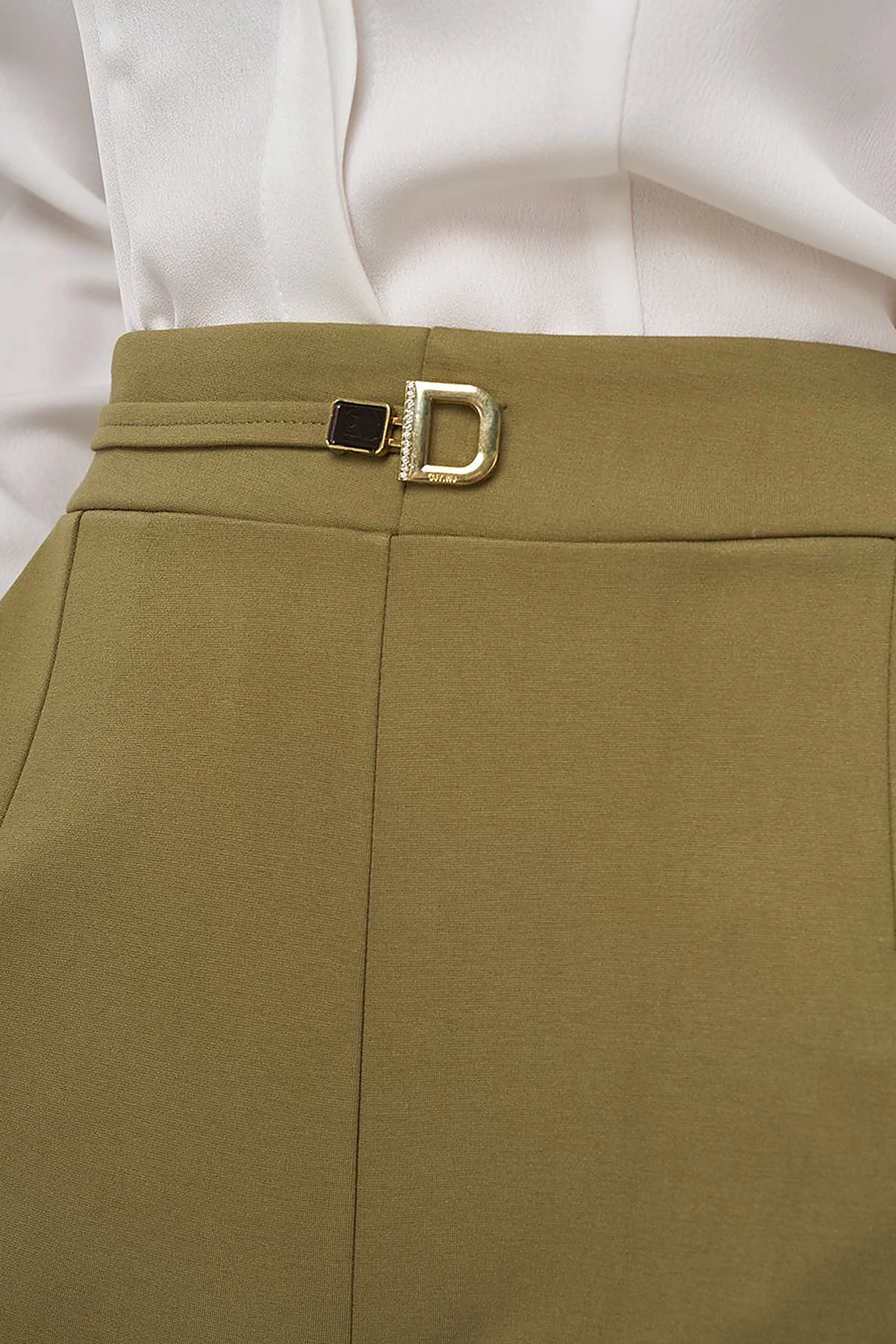 Metal-Buckled Straight-Leg Pants Khaki