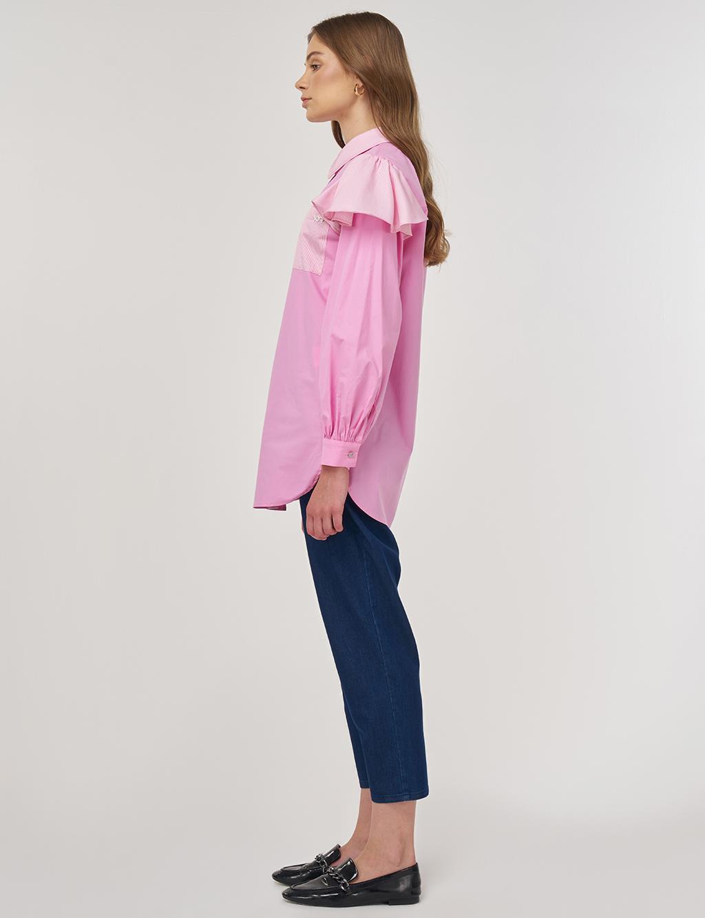 Fırfır Detaylı Pamuklu Tunik Şeker Pembe 