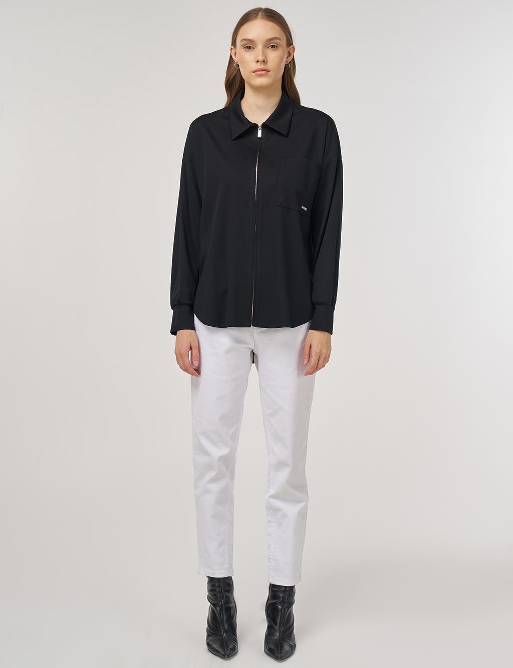 Zip-Closure Jersey Tunic Black