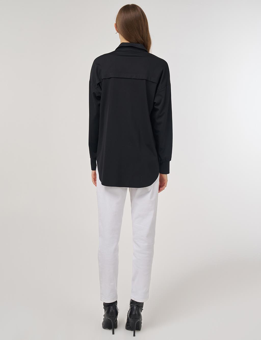 Zip-Closure Jersey Tunic Black