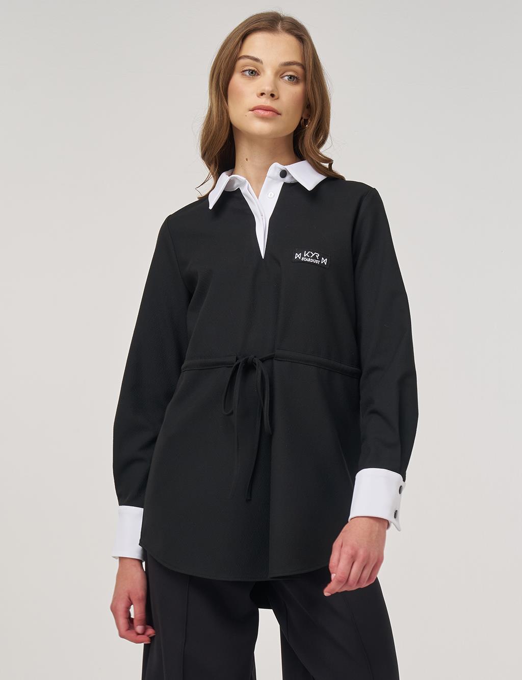 Drawstring Detail Viscose Tunic Black