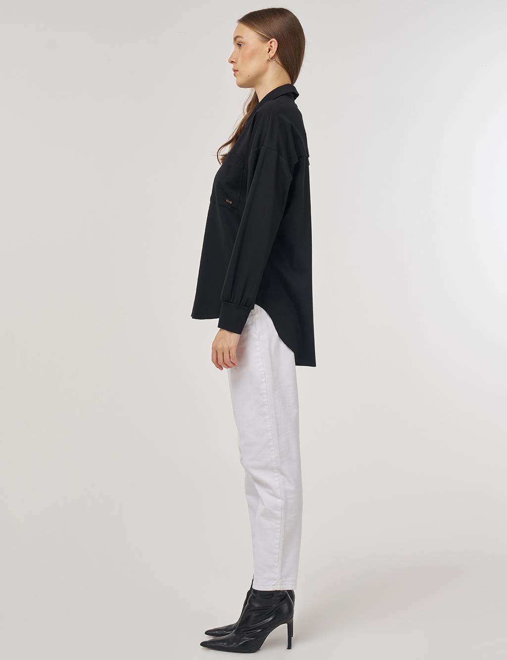 Zip-Closure Jersey Tunic Black