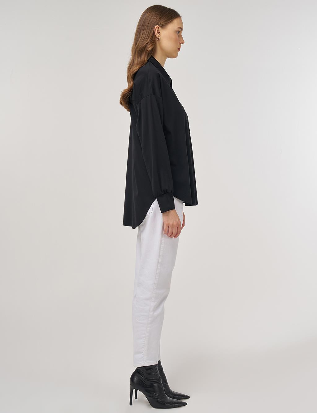Zip-Closure Jersey Tunic Black