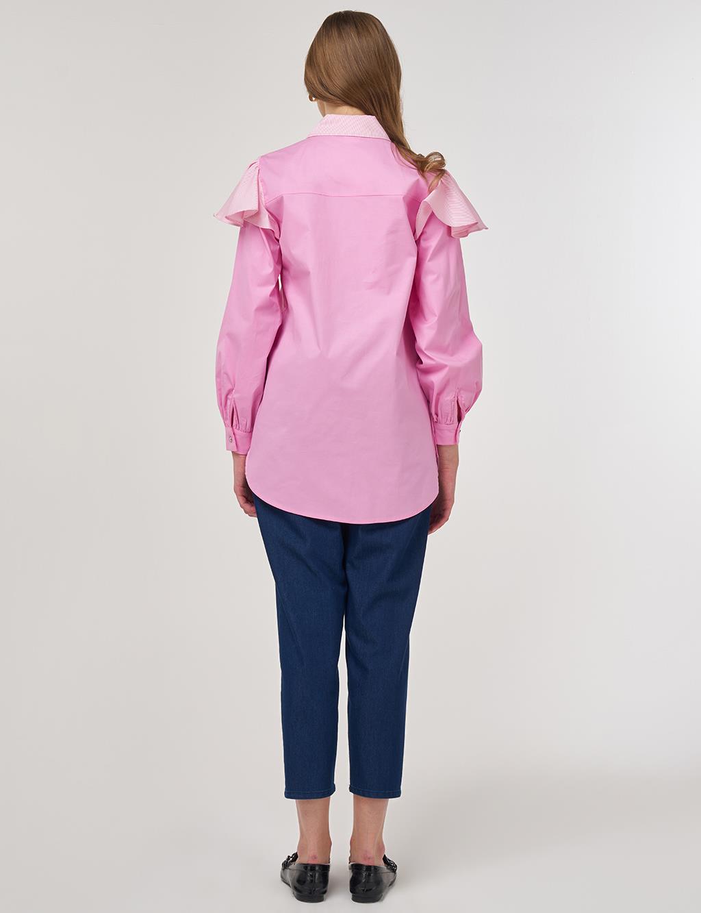 Fırfır Detaylı Pamuklu Tunik Şeker Pembe 