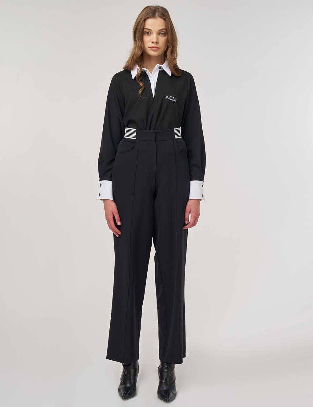 Chima-Stitched Fabric Pants Black