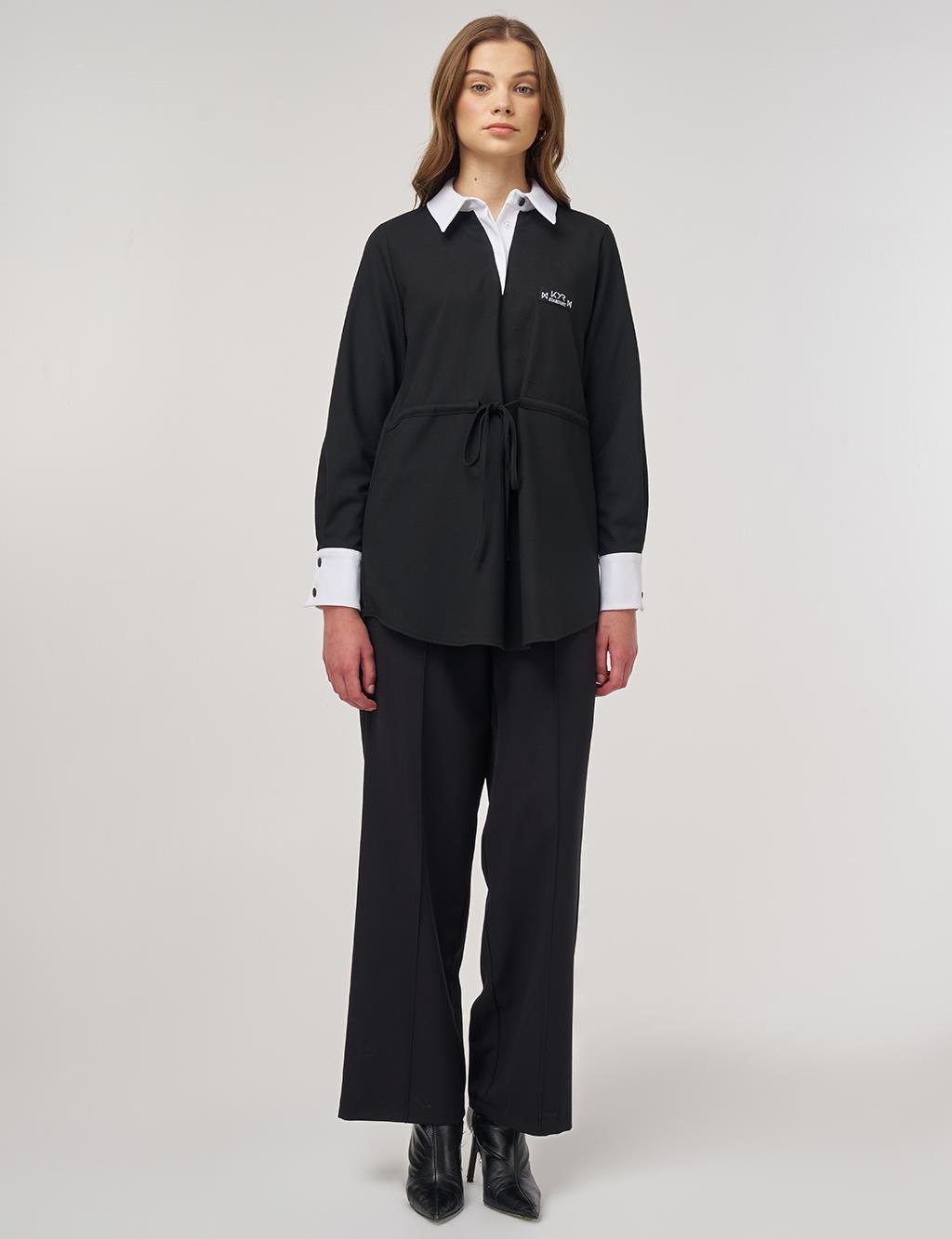 Drawstring Detail Viscose Tunic Black