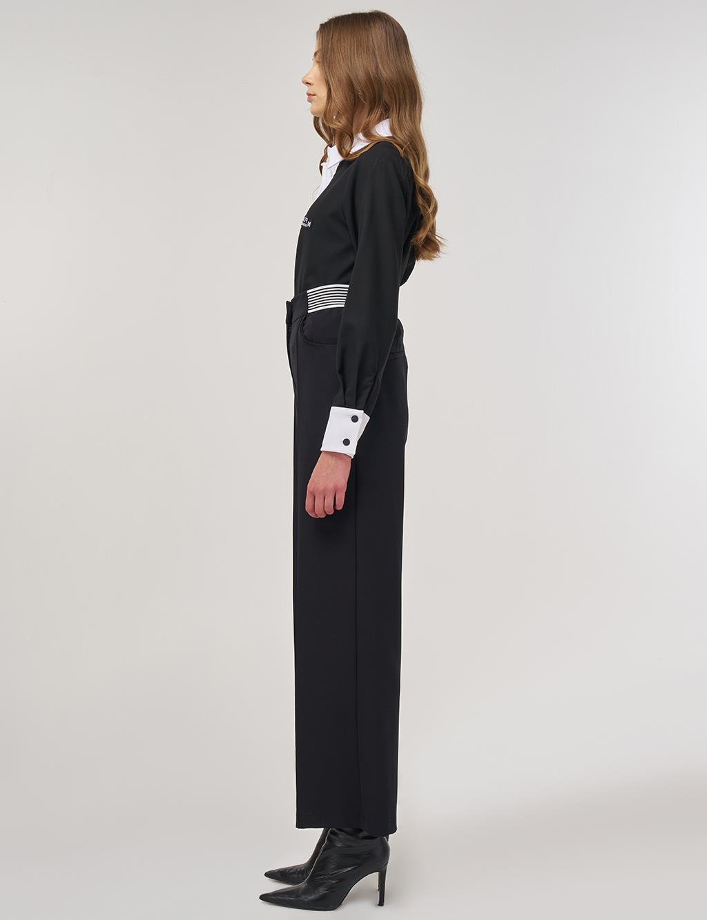 Chima-Stitched Fabric Pants Black